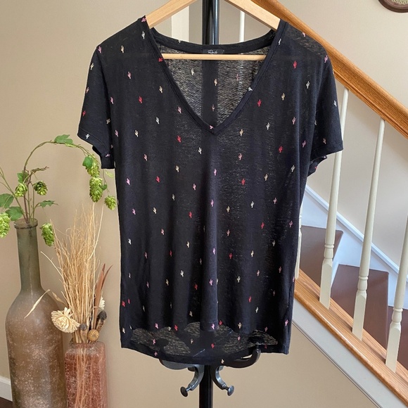Rails Cara Black Rainbow Cactus Linen Blend Tee Size Medium - Picture 4 of 13